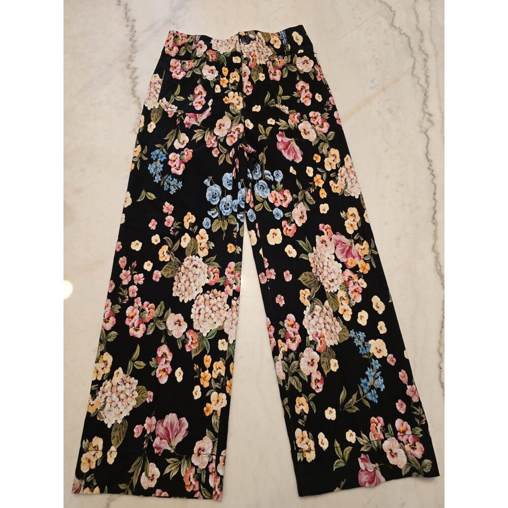 Maeve Anthropologie The Colette Floral Wide Leg Cropped Pants Black boho sz 25